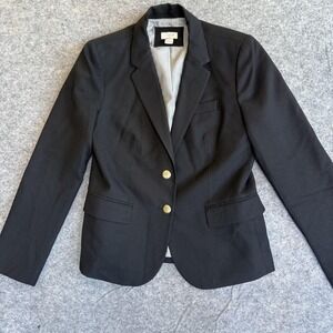 J.Crew Blazer Womens 4 Black Wool Blend Gold Button Lined Striped Style 92480